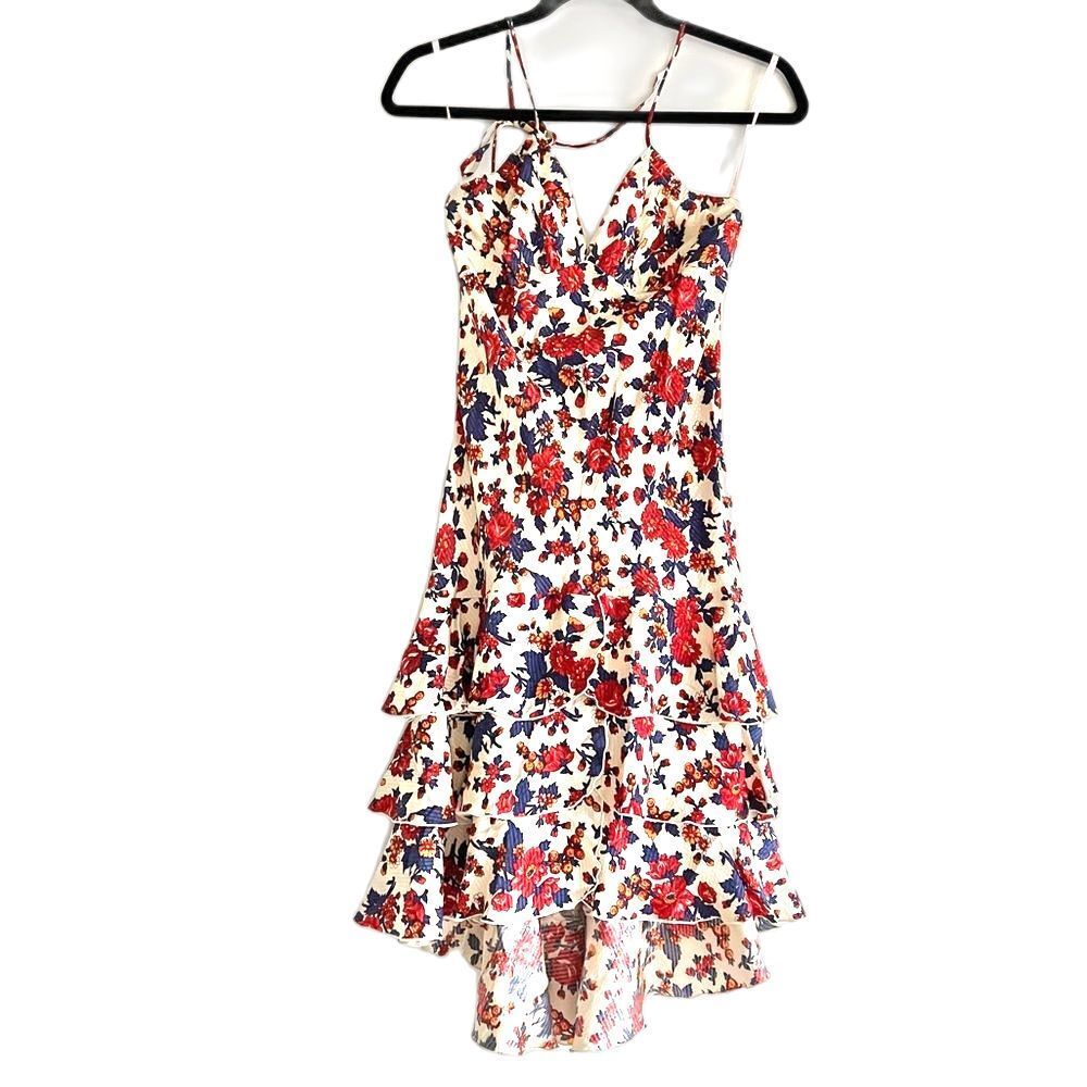 Betsy Johnson Silk Floral Print Dress Tie Neck Size 4